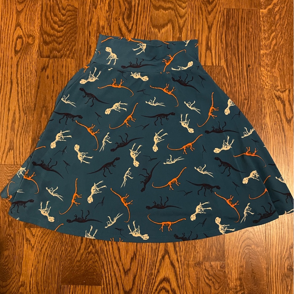 Little Girls LulaRoe blue dinosaur skeleton skirt, size 4